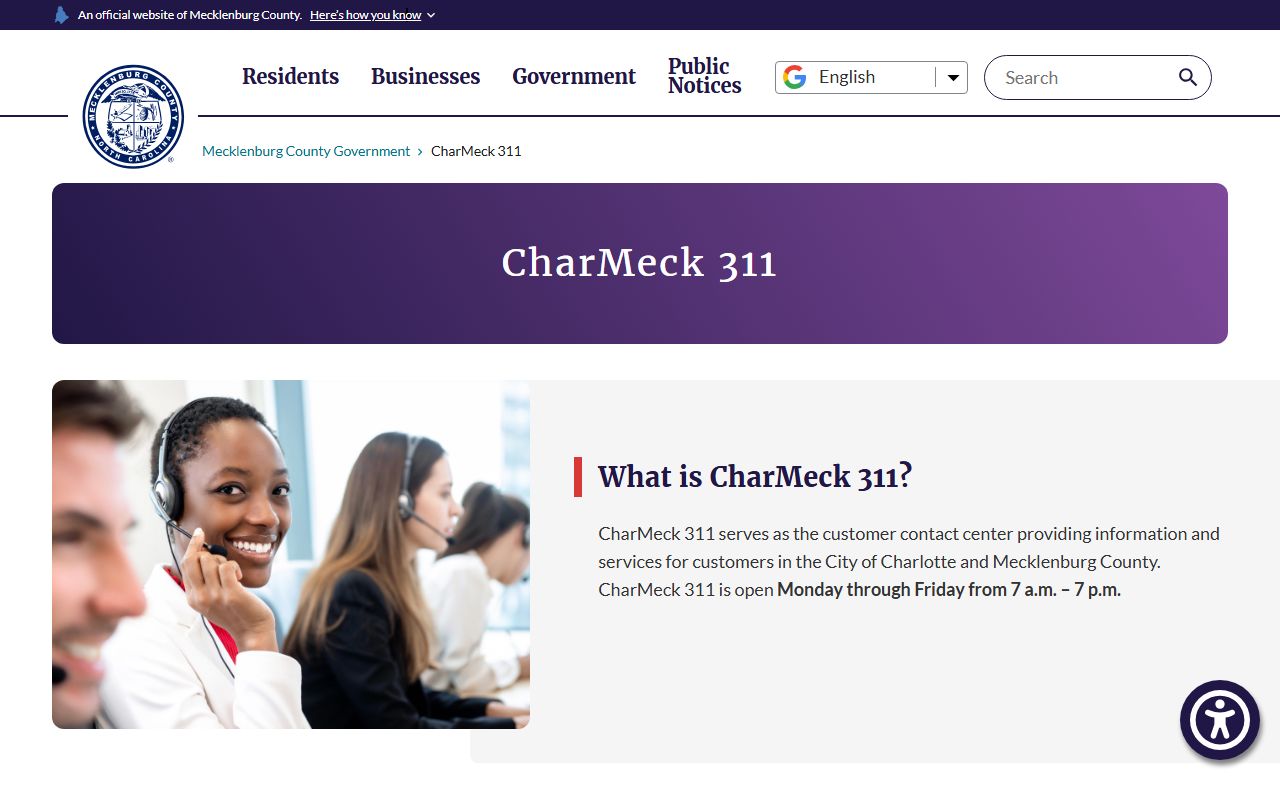 Huntersville phone directory CharMeck 311 service routing