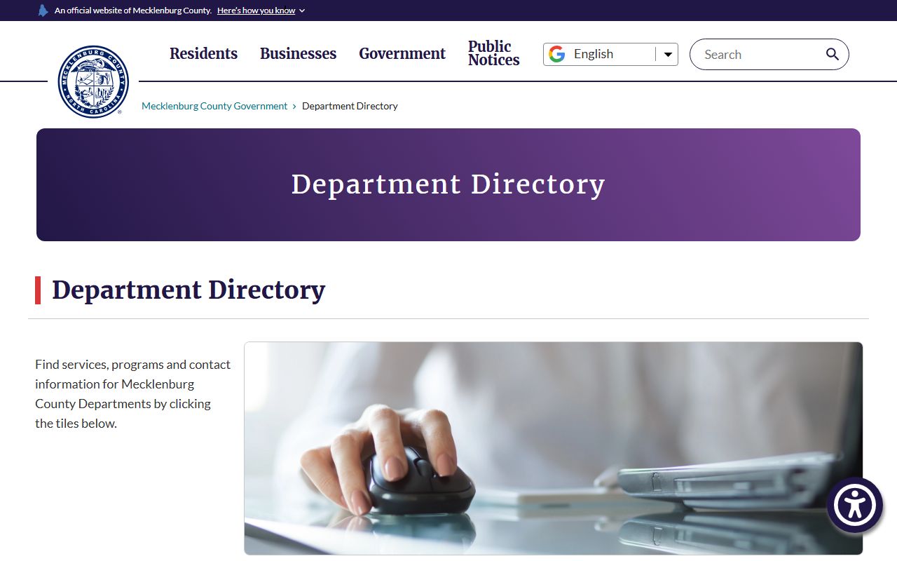 Huntersville phone directory Mecklenburg County department directory