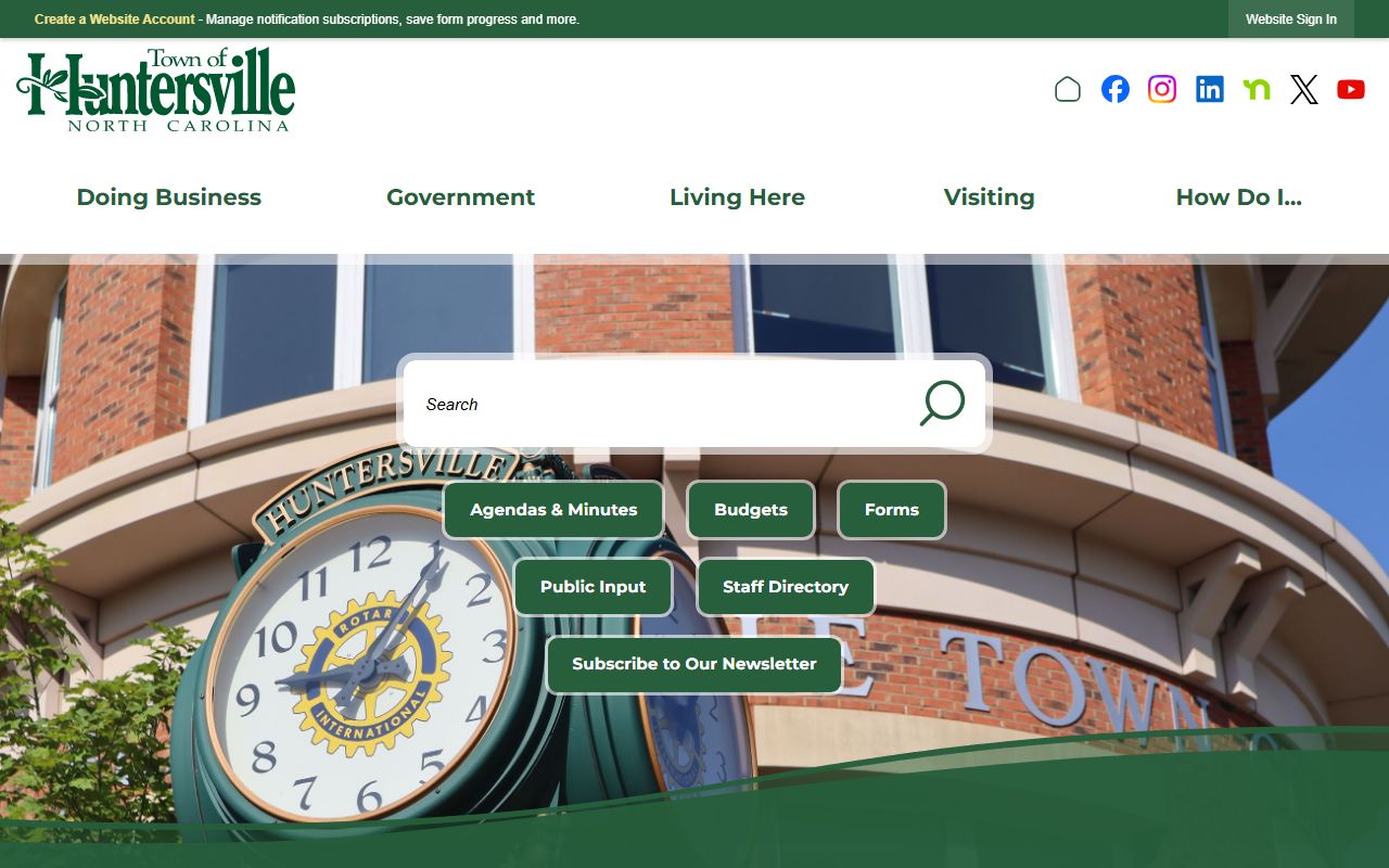 Huntersville phone directory official town homepage