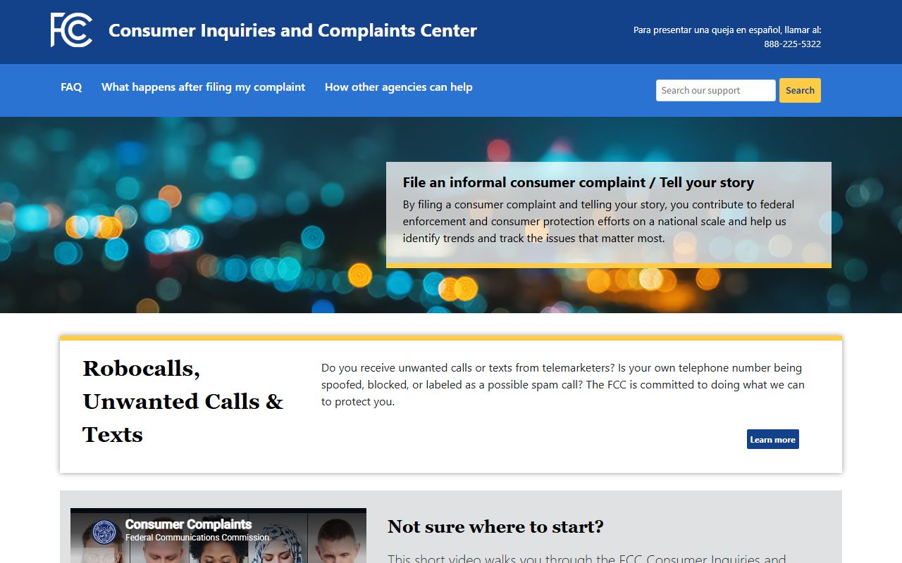 Huntersville FCC Consumer Complaint Center for unwanted call reports
